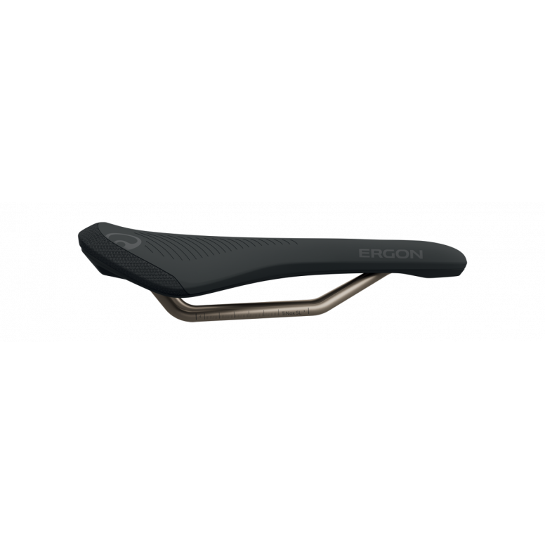 Ergon SMS Pro men's mountain bike saddle with ergonomic design and TiNox SL rails, shown from the side.