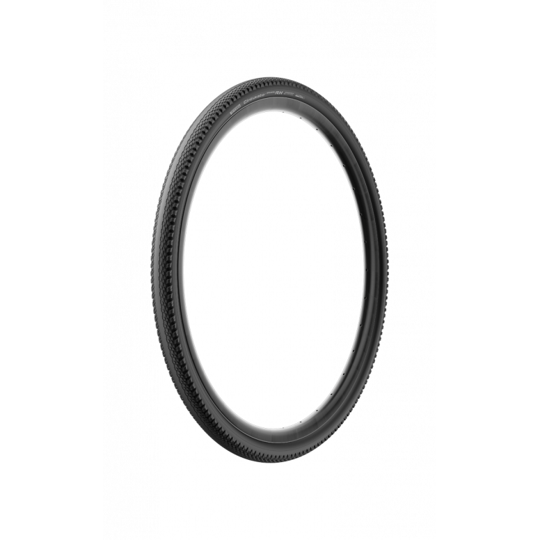 Pirelli Cinturato Gravel RH tubeless-ready racing tire mounted on a wheel for gravel biking and racing.