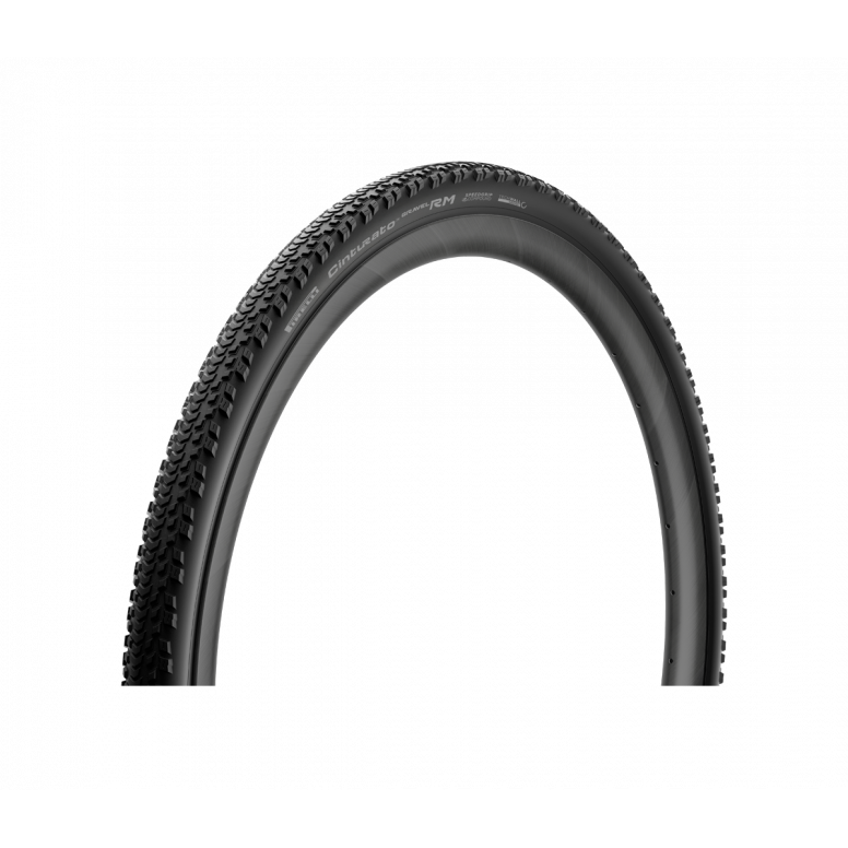 Pirelli Cinturato Gravel RM tubeless-ready gravel bike tire with rugged tread pattern and sidewall branding.