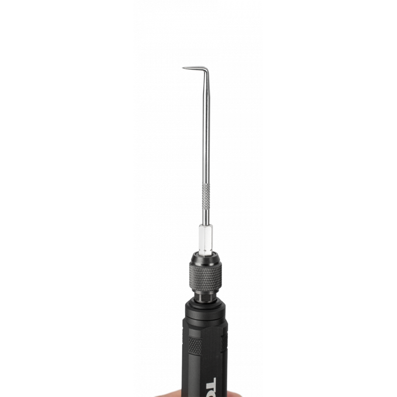 Topeak Utility Workshop Tool with interchangeable picks and quick release mechanism for versatile bike maintenance and repair.
