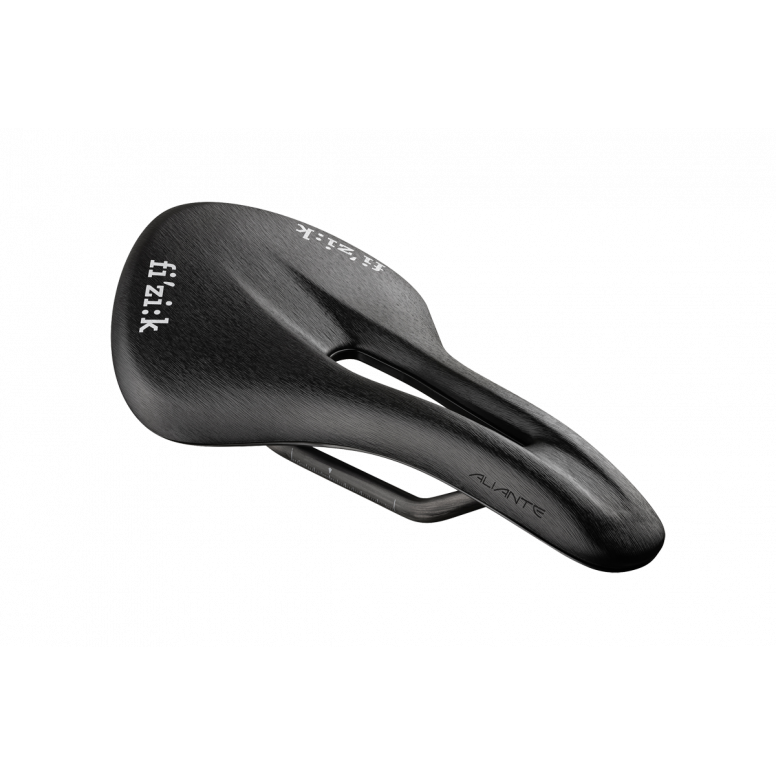 Fizik Aliante R1 Light endurance road bike saddle with carbon rails and cutout, designed for comfort and performance.