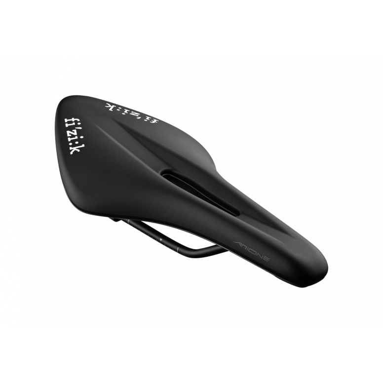 Fizik Arione R5 road and triathlon saddle with ergonomic cutout and S-Alloy rails, designed for comfort and performance.