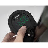 Topeak JoeBlow Mountain X digital floor pump with LED gauge, featuring a Presta valve nozzle for mountain bike tire inflation.