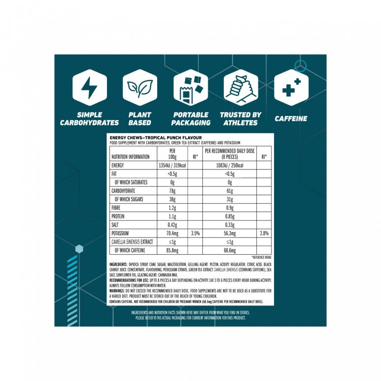 Clif Bloks Energy Chews in assorted flavors, fast-acting carbohydrate fuel for endurance athletes, displayed in resealable pack.