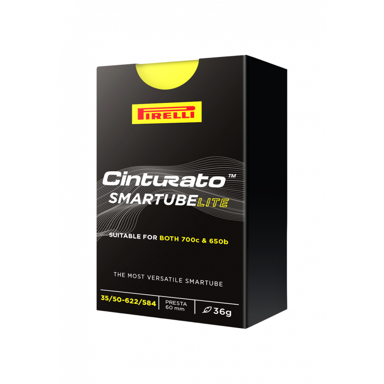 Pirelli Cinturato SmarTUBE Lite gravel and MTB inner tube with dual diameter compatibility, shown in the image.
