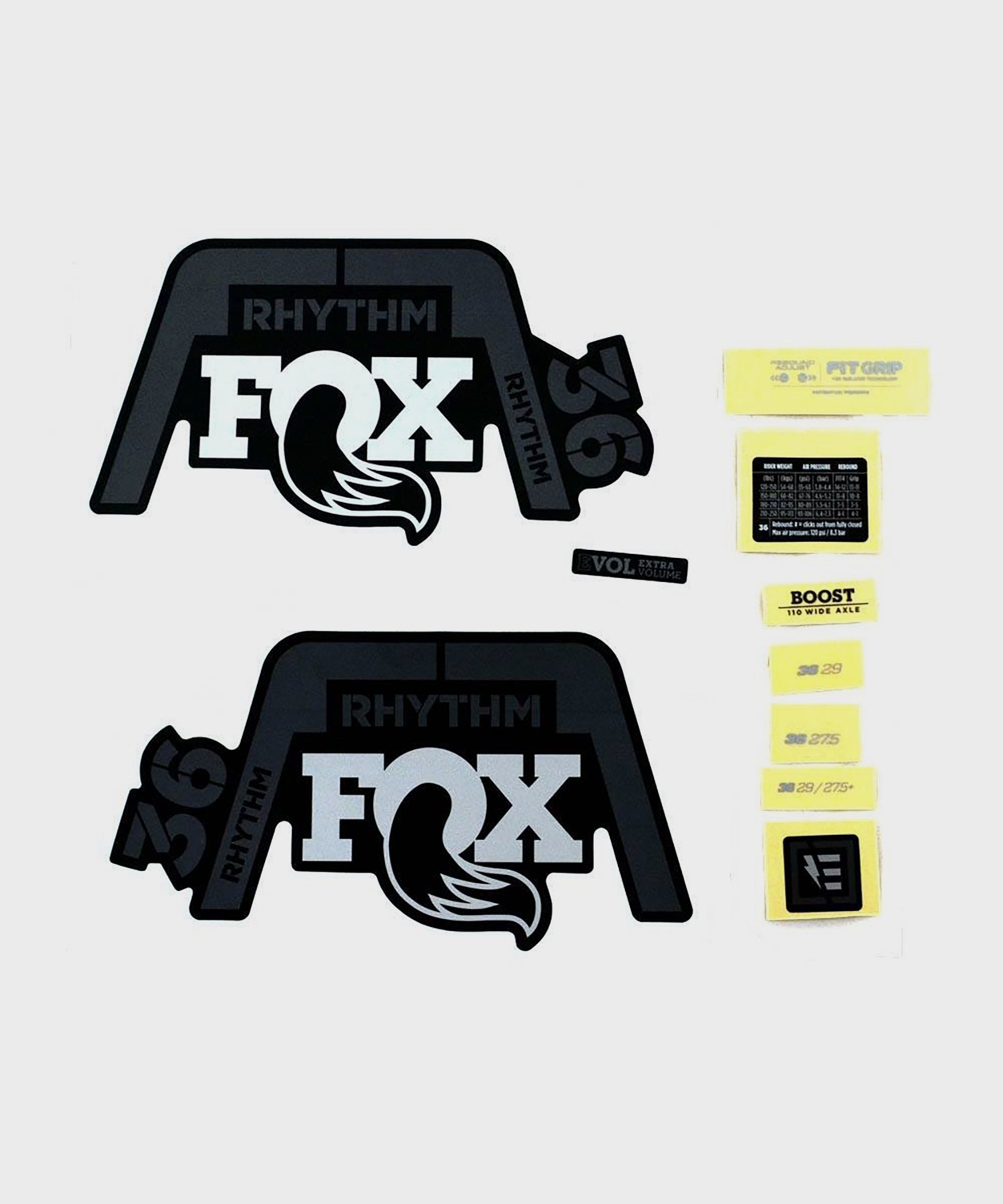 Fox Fork 36 Rhythm Decal Kit Gray Logo / Matte Black 2020