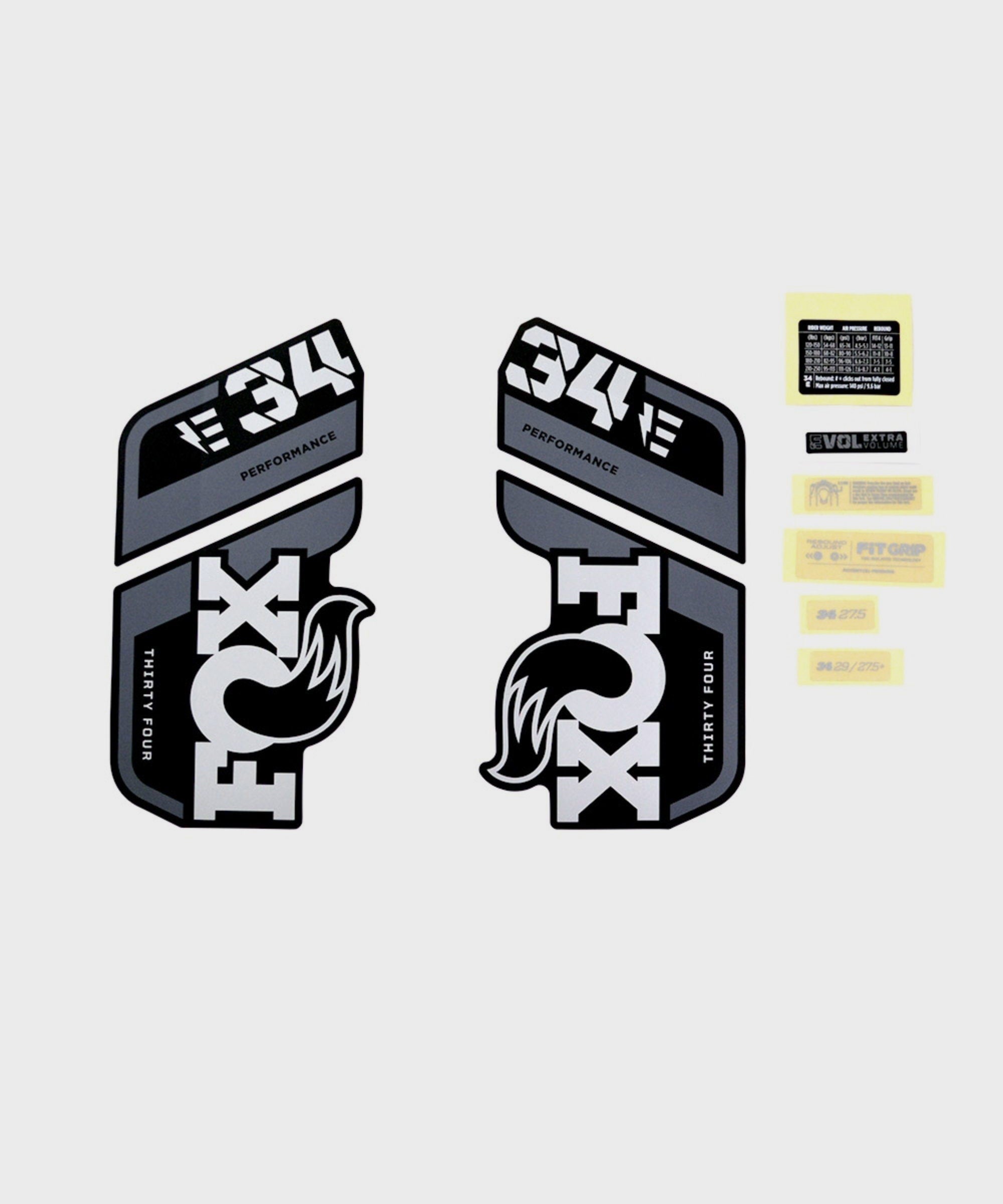 Fox Fork 34 Decal Kit: E-Bike + P-S Grey Logo Matte Black 2021