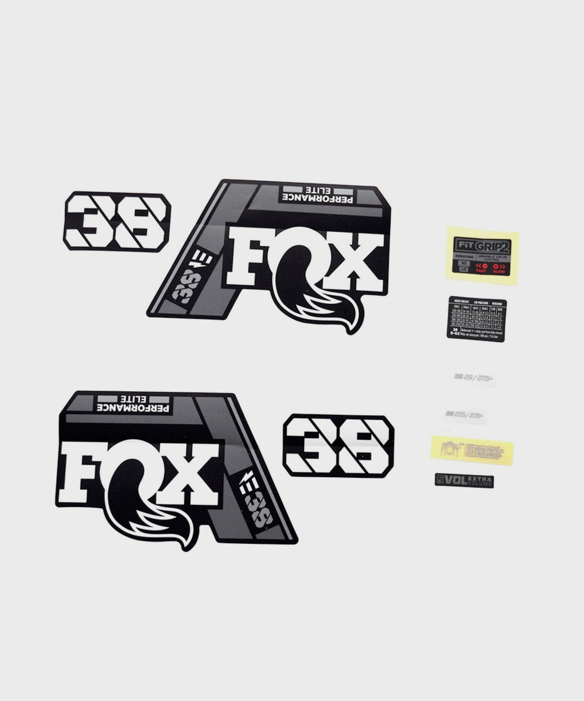 Fox Fork 38 Decal Kit: P-SE E-Bike+ Grey Logo Matte Black 2021