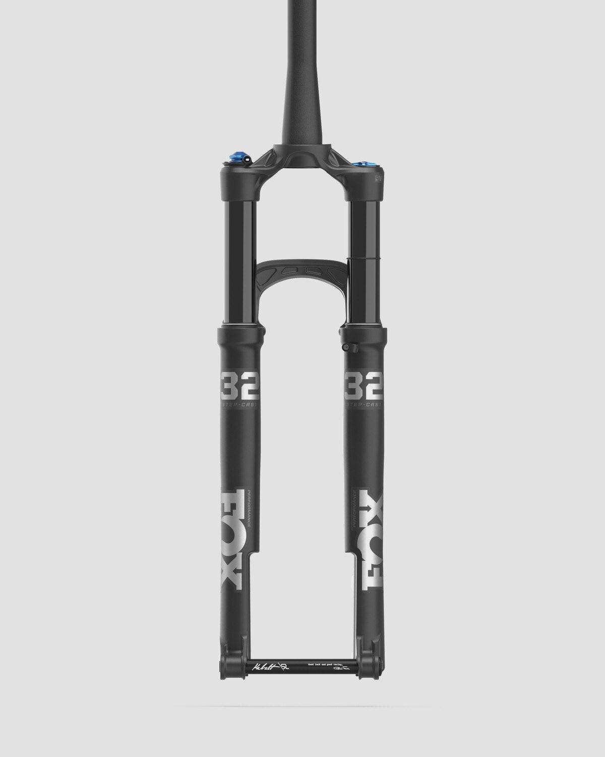 Fox 32 SC Float Perf MTB fork with FLOAT EVOL air suspension and GRIP damping, matte finish, front view.