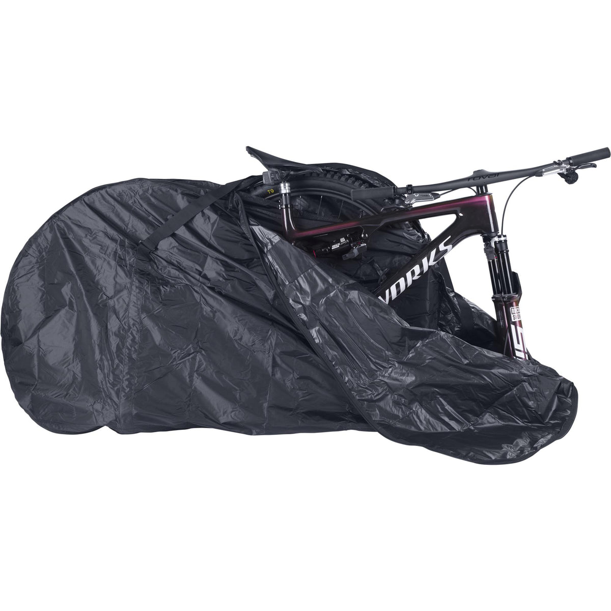 EVOC MTB bike cover made of durable ripstop fabric with disc brake and fork protection for 2026 mountain bikes.