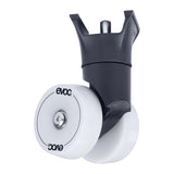 EVOC Clip-On Wheel 1-Pin Version 3.0 accessory for Bike Bag Pro and Road Bike Bag Pro, shown attached to a bike bag.