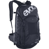 EVOC FR Trail E-Ride 20 backpack with LITESHIELD back protector designed for e-MTB riding, shown in black with shoulder straps
