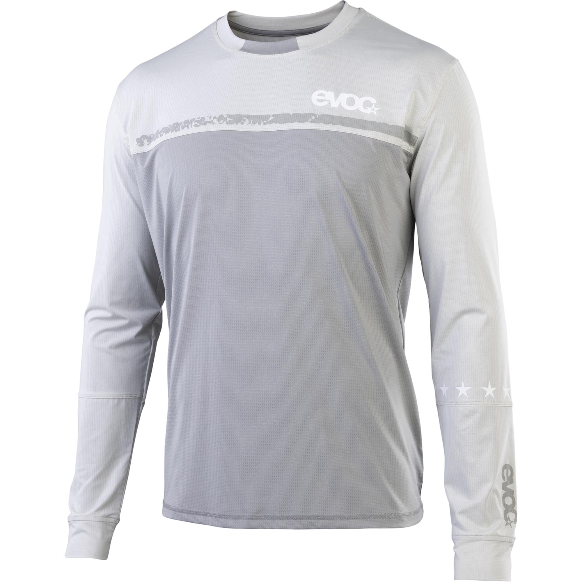 EVOC men's long sleeve MTB cycling jersey with breathable, quick-dry fabric, shown in a vibrant design suitable for mountain biking.