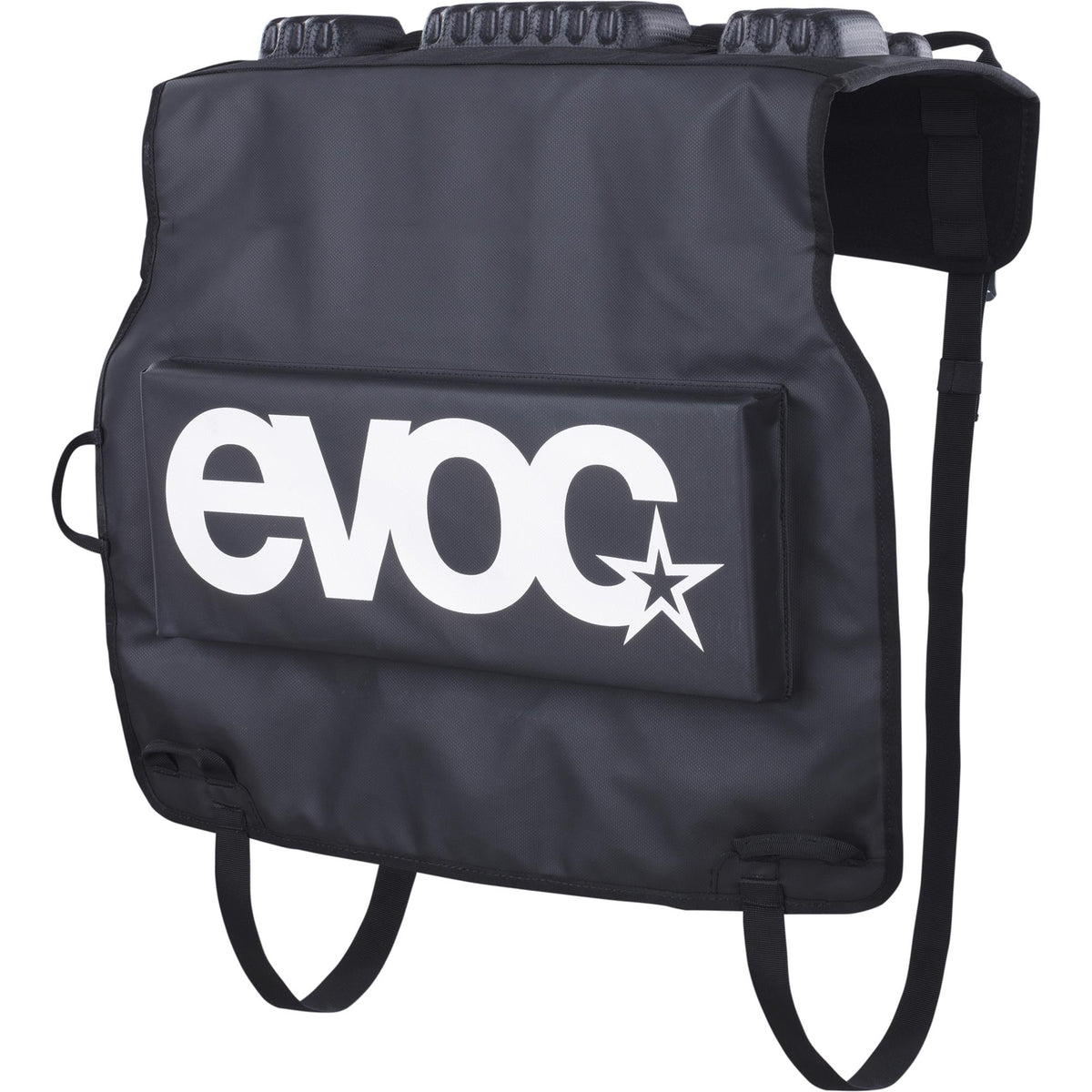 EVOC Tailgate Pad Duo for pickup trucks with bike transport protection and secure straps, durable truck accessories for safe hauling.