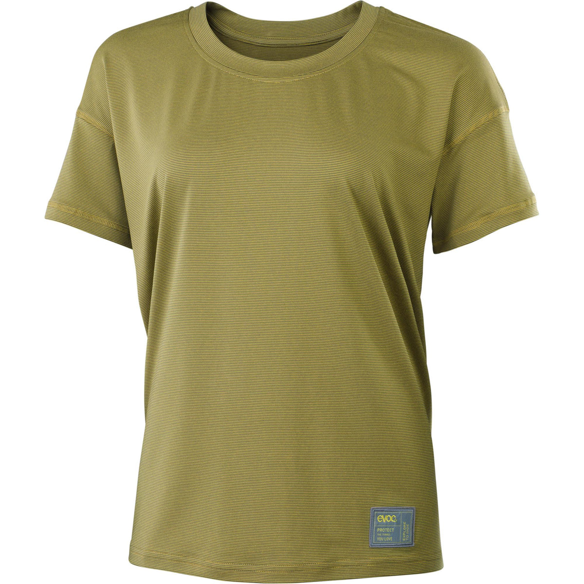 EVOC Women's Dry T-Shirt moisture-wicking cycling jersey with odour control, shown in a close-up of the lightweight, breathable fabric.