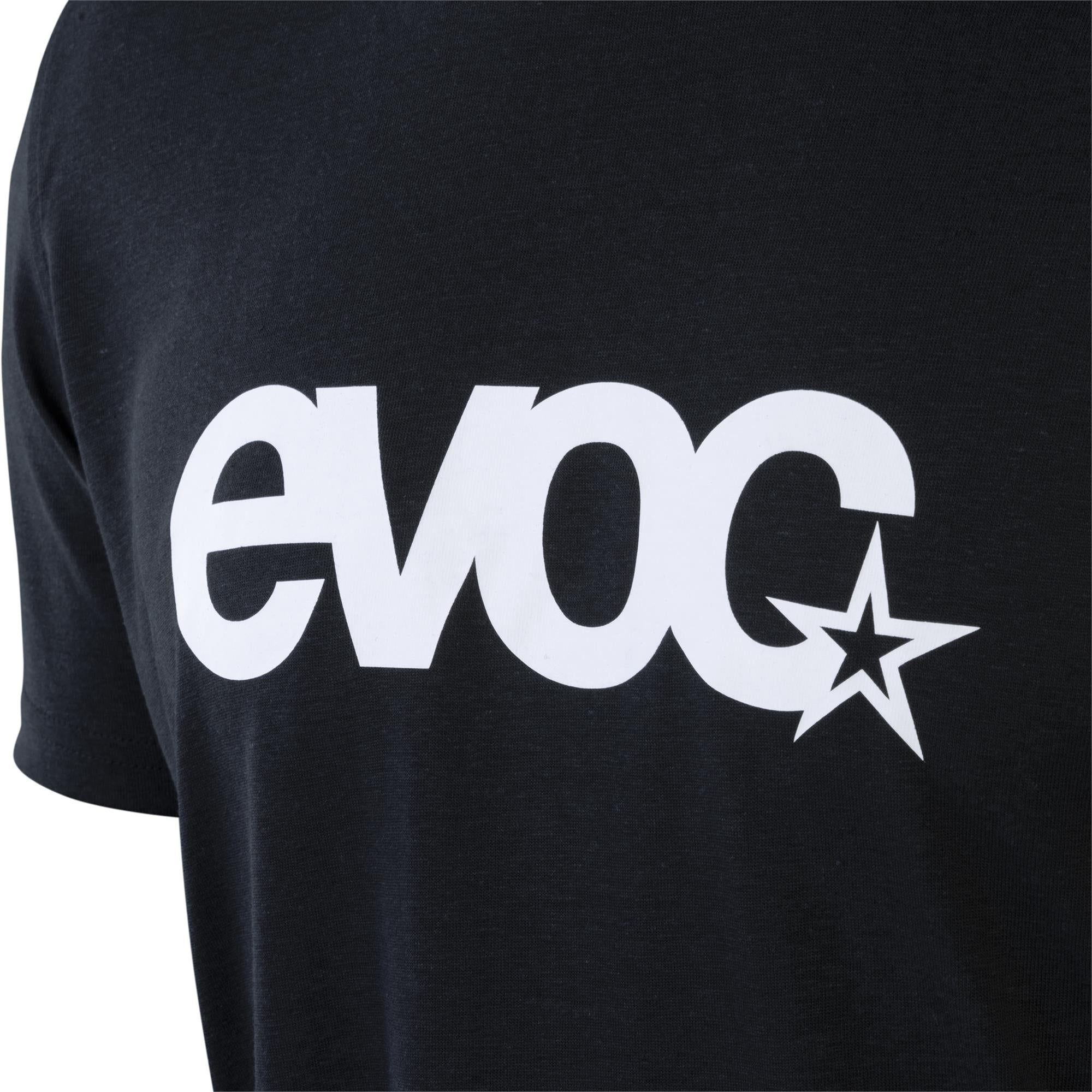 EVOC men's logo T-shirt made from sustainable hemp and recycled polyester, featuring a simple logo design on the front.