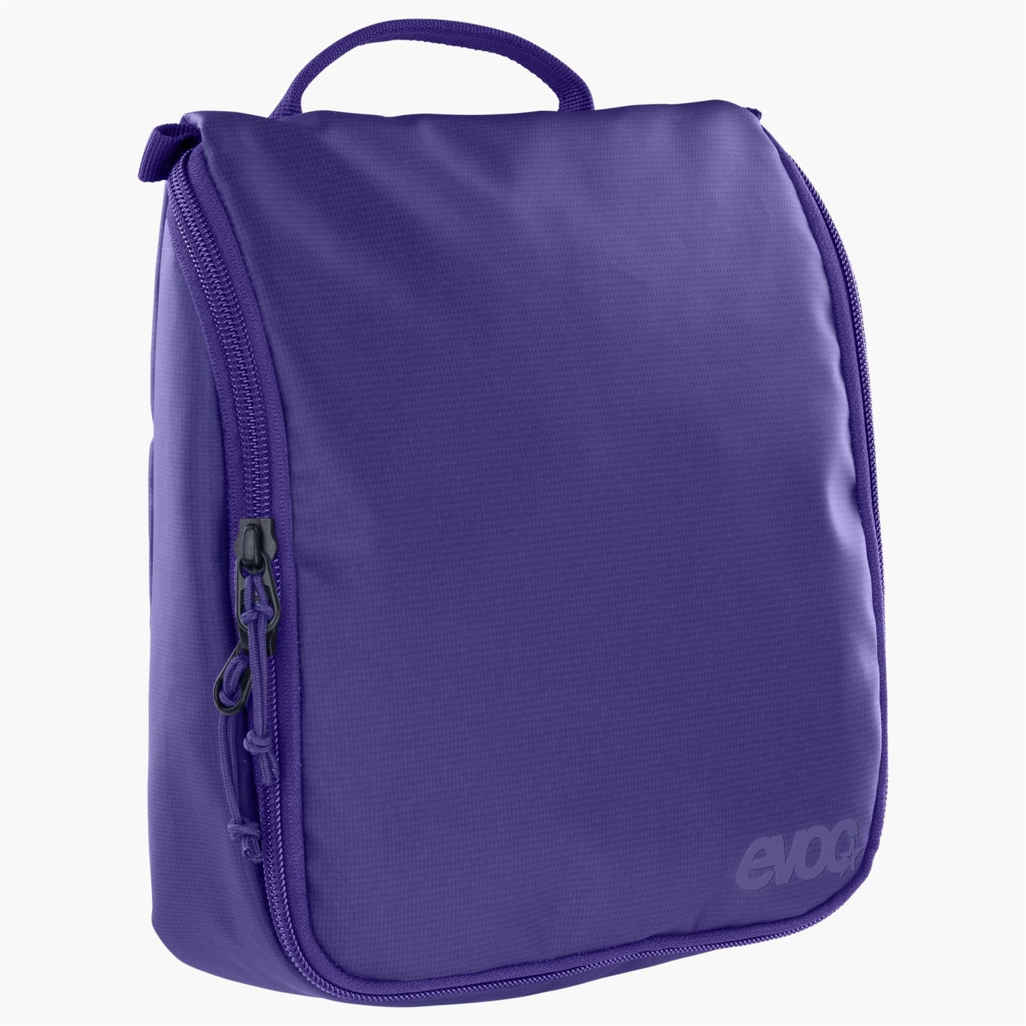 EVOC Wash Pouch travel toiletry organizer with hook, mirror, and adjustable compartments for easy toiletries storage.
