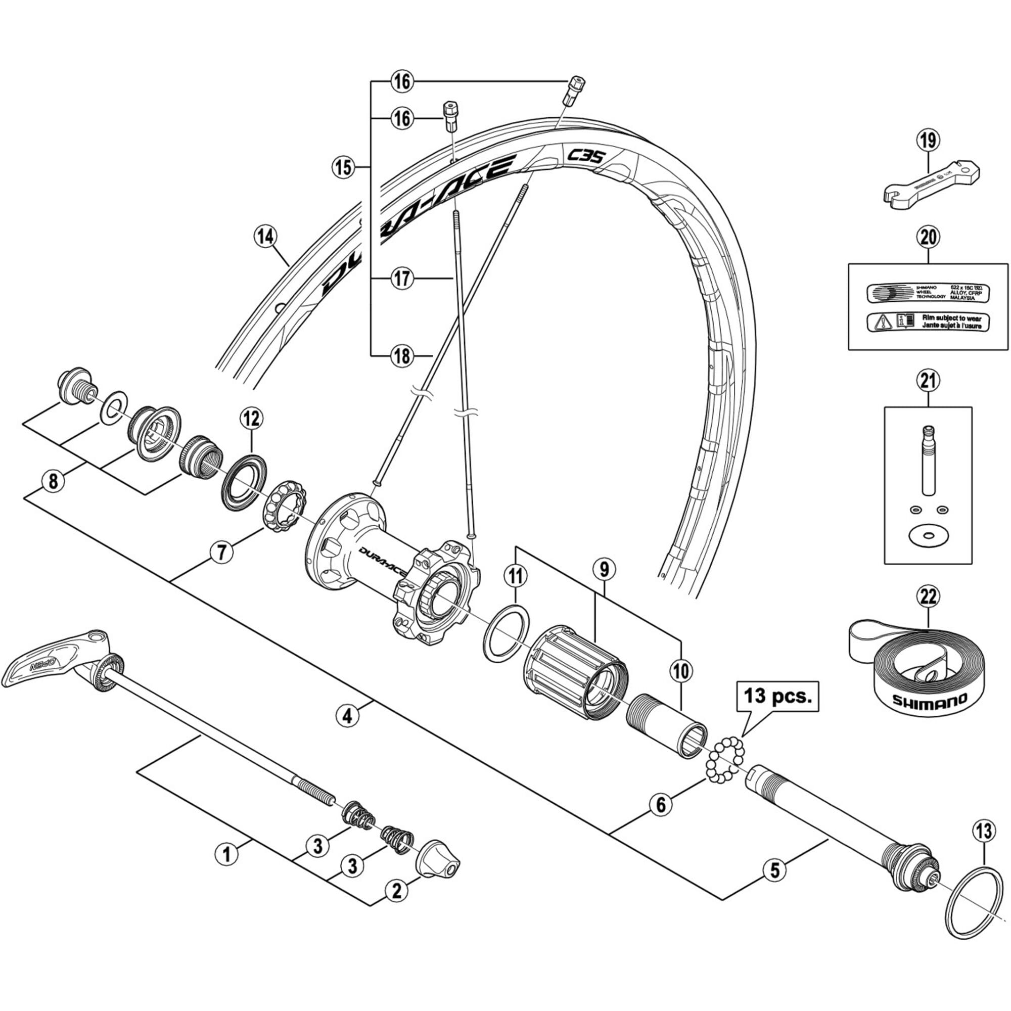 Shimano Spares WH-9000-C35-CL spoke and nipple set, rear