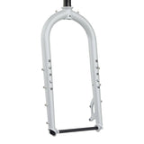 Surly Moonlander fat bike fork with 12x197mm thru-axle, disc brake mounts, black steel construction, mounted on a fat bike.