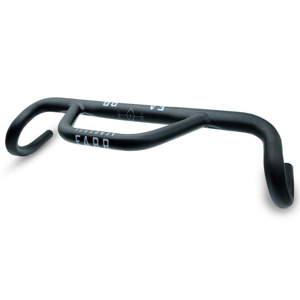 FARR Alloy Aero Gravel Handlebar with 25° flare, front view showing its aerodynamic design for touring and adventure riding.