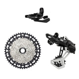 MicroSHIFT Advent MX 11-speed MTB groupset showing the derailleur and cassette with 11-50T gears on a mountain bike component