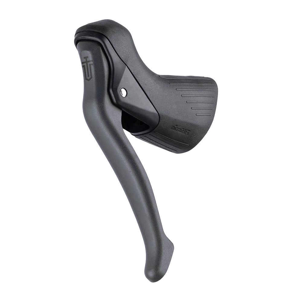 MicroSHIFT Sword 10-speed drop bar shifters for mechanical disc and road brakes, shown with ergonomic grip and shift levers.