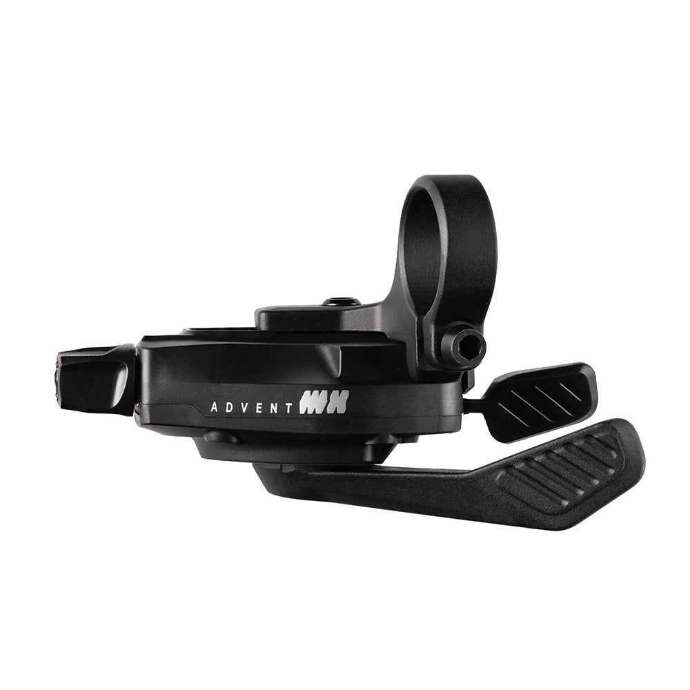 MicroSHIFT Advent MX 11-speed MTB trail shifters with adjustable clamp, showing ergonomic grips and gear indicators.