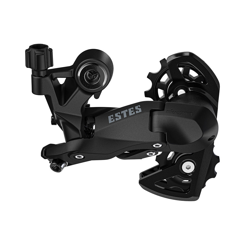 MicroSHIFT Estes M200 9-speed rear derailleur for mountain bikes with Shimano cable pull, durable bike components.