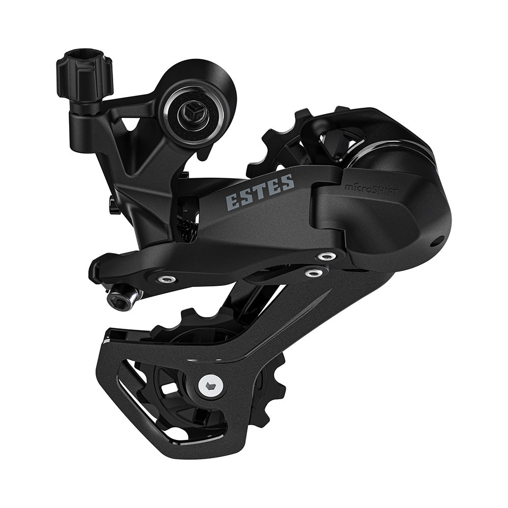 MicroSHIFT Estes M220 9-speed rear derailleur for bike components, showing the black Shimano-compatible gear mech.