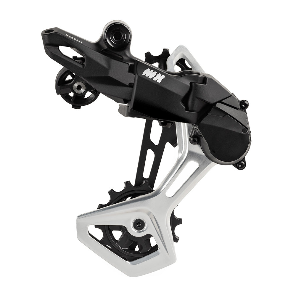 MicroSHIFT Advent MX Pro rear derailleur for 10 and 11-speed mountain bike drivetrains, showcasing durable components and precise shifting.
