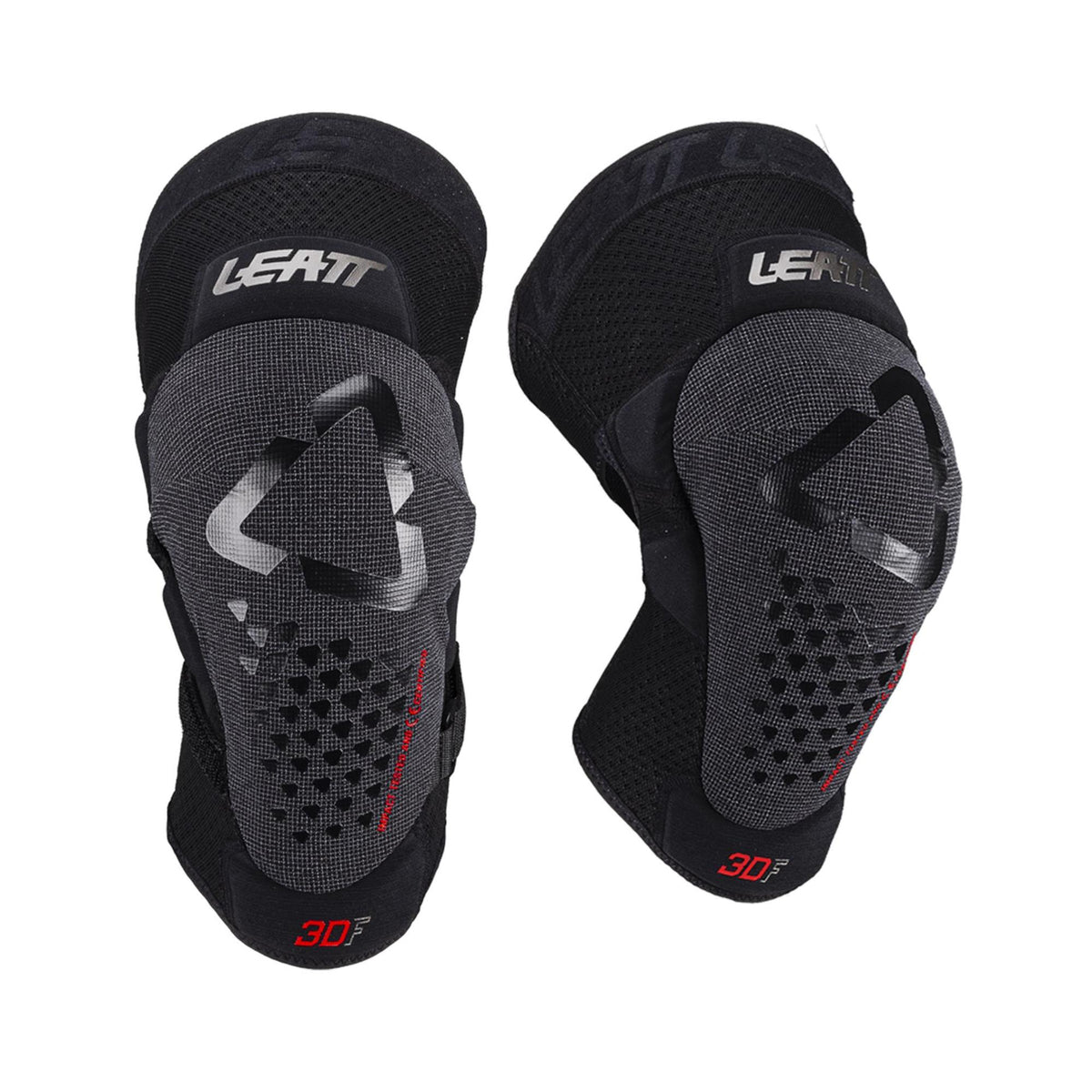 Junior knee protection pads by Leatt, made with impact foam for safety, featuring adjustable straps and a secure fit.
