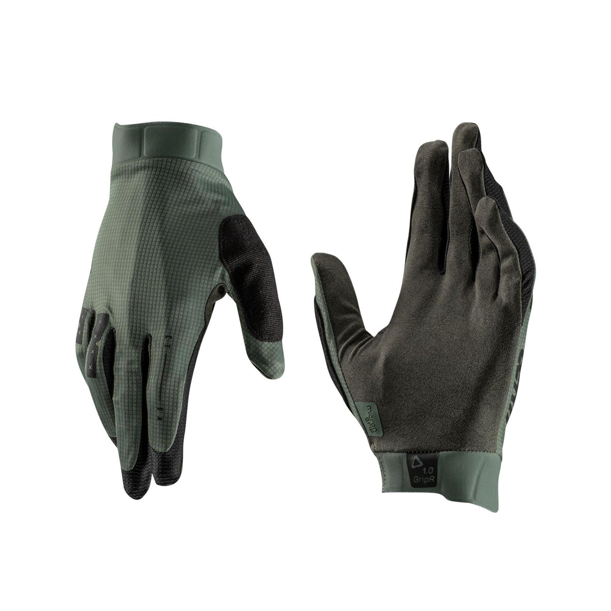 Leatt 1.0 GripR MTB gloves, breathable mountain biking gloves with touchscreen compatibility, in black and red.