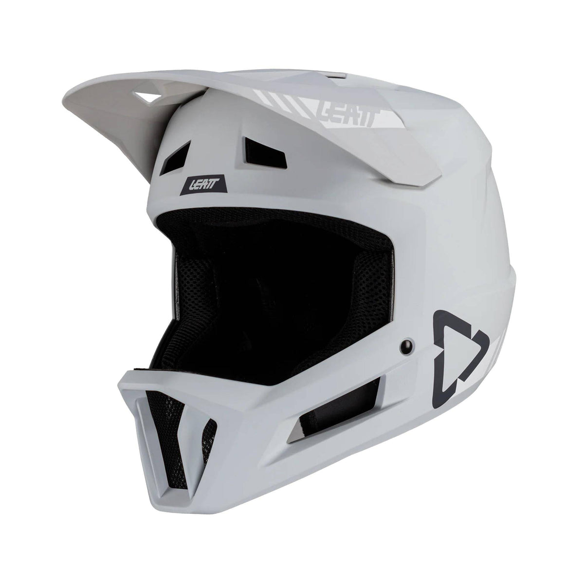 Leatt Gravity 1.0 full-face mountain bike helmet with 360° turbine technology for downhill riding, shown from the side.