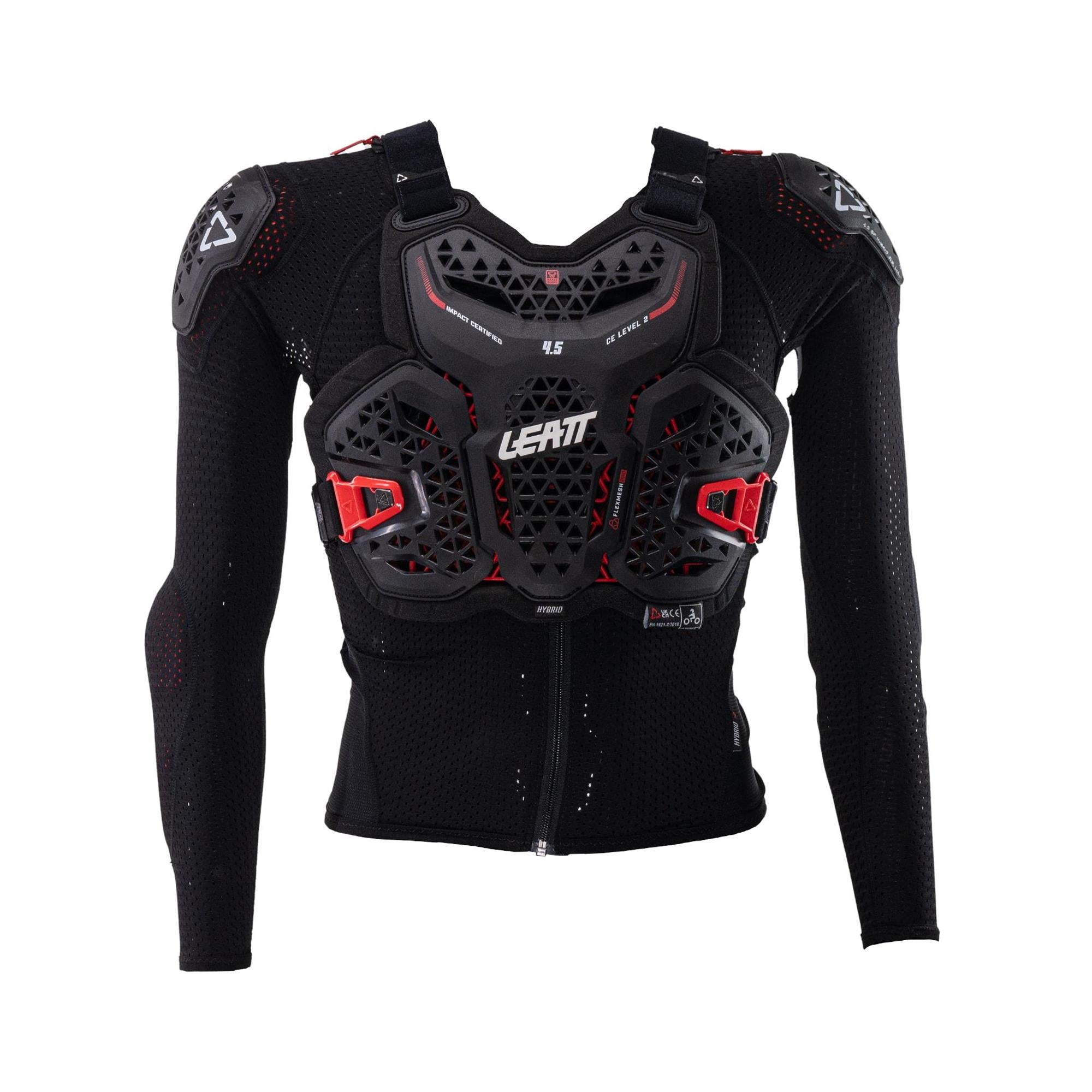 Junior mountain bike body protector by Leatt with CE certified impact protection, designed for kids' mountain biking safety.
