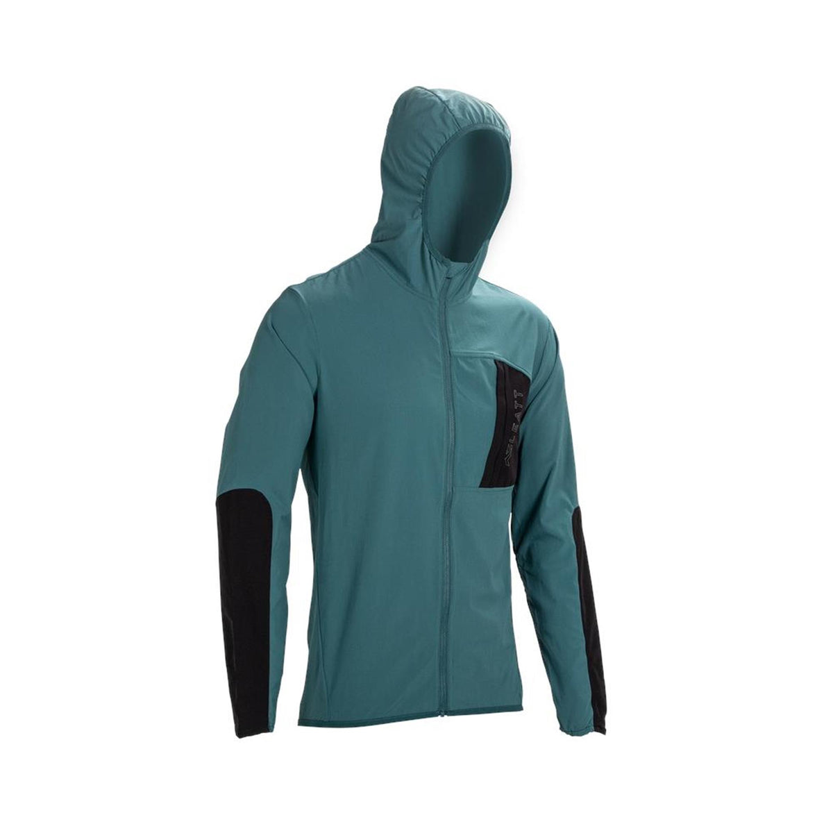Leatt Trail 1.0 MTB jacket in black, lightweight cycling clothing with a high collar, designed for mountain biking adventures.