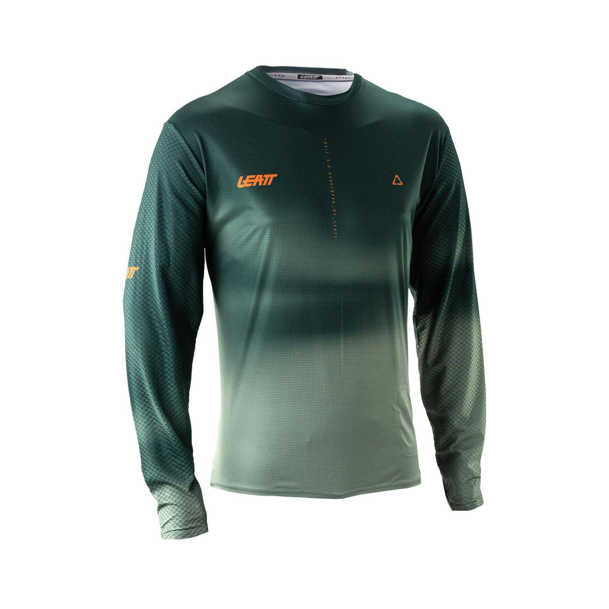 Leatt Trail 3.0 MTB long sleeve jersey, breathable mountain bike shirt in black with logo and moisture-wicking fabric.
