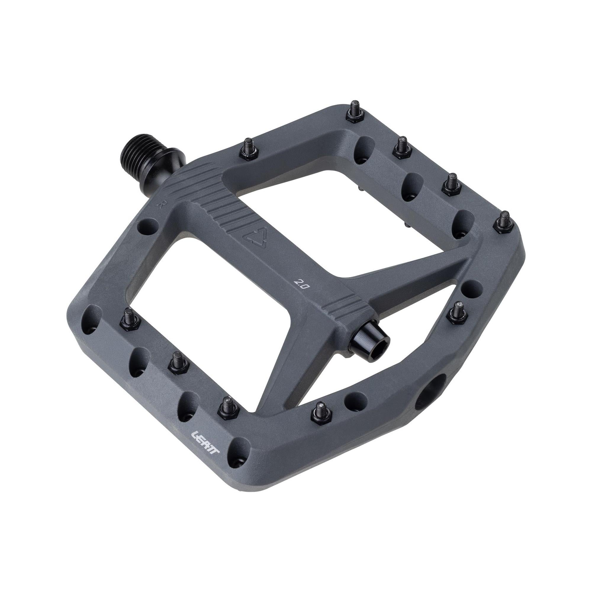 Leatt 2.0 AllMtn Composite Flat Pedals for mountain bike trail riding, featuring durable composite construction and flat platform design