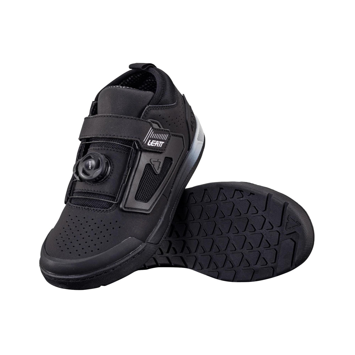 Leatt Women's ProFlat 3.0 mountain biking shoes with MOZ Cable Fit System, black with orange accents, designed for mountain biking.