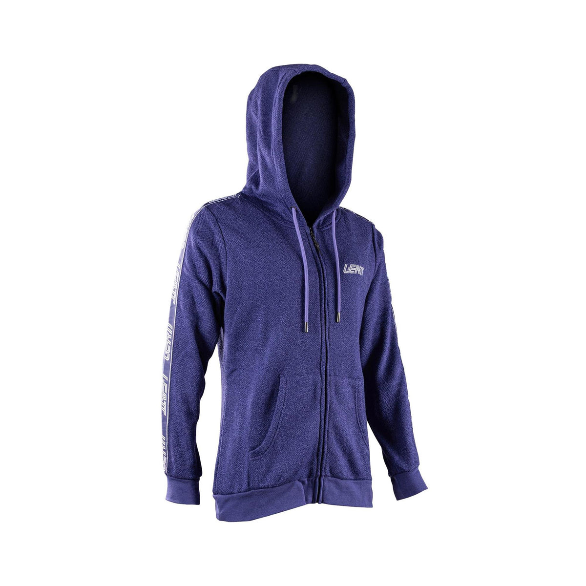 Leatt Women’s zip-up tech hoodie with athletic fit, 4-way stretch fabric, fleece lining, ideal for active wear and casual outfits.