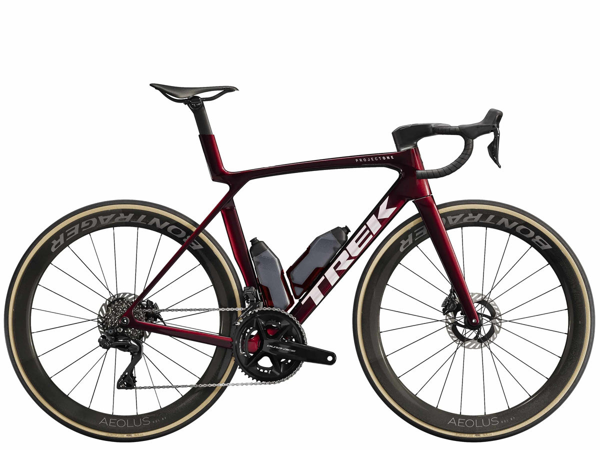 Trek Madone SLR 9 Gen 8 road bike with Shimano Dura-Ace Di2 electronic groupset, sleek aerodynamic frame, and lightweight design.