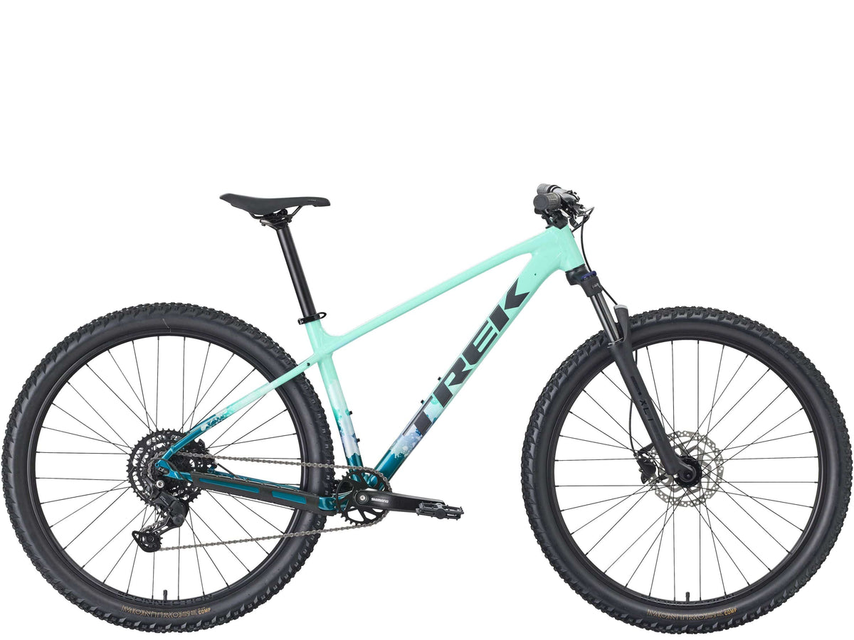 Trek Marlin 5 Gen 3 mountain bike with 26-inch wheels, black frame, and front suspension, suited for trail riding and commuting.
