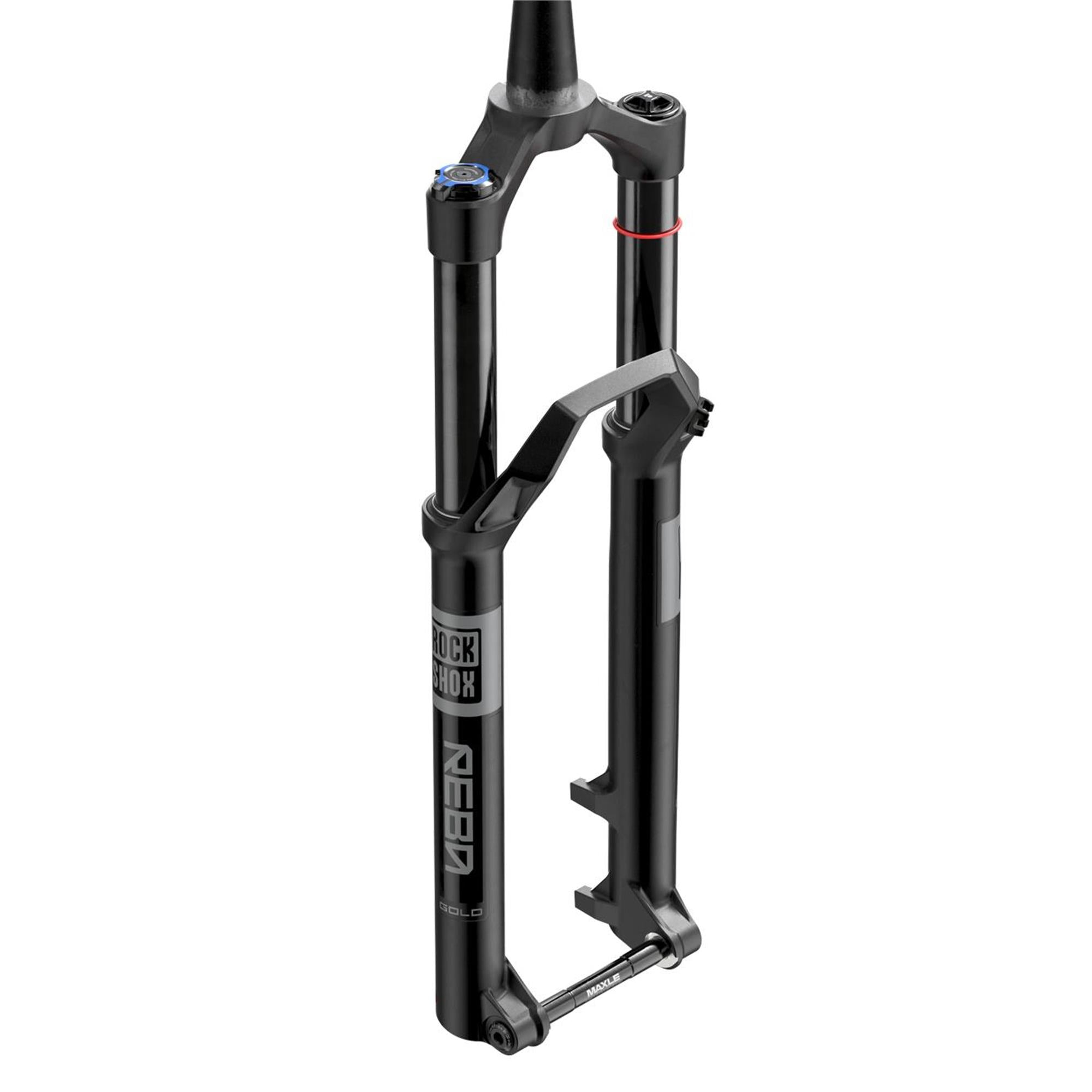 RockShox Reba Gold MTB suspension fork with crown boost for 29-inch bikes, featuring 3-position isolator for versatile riding.