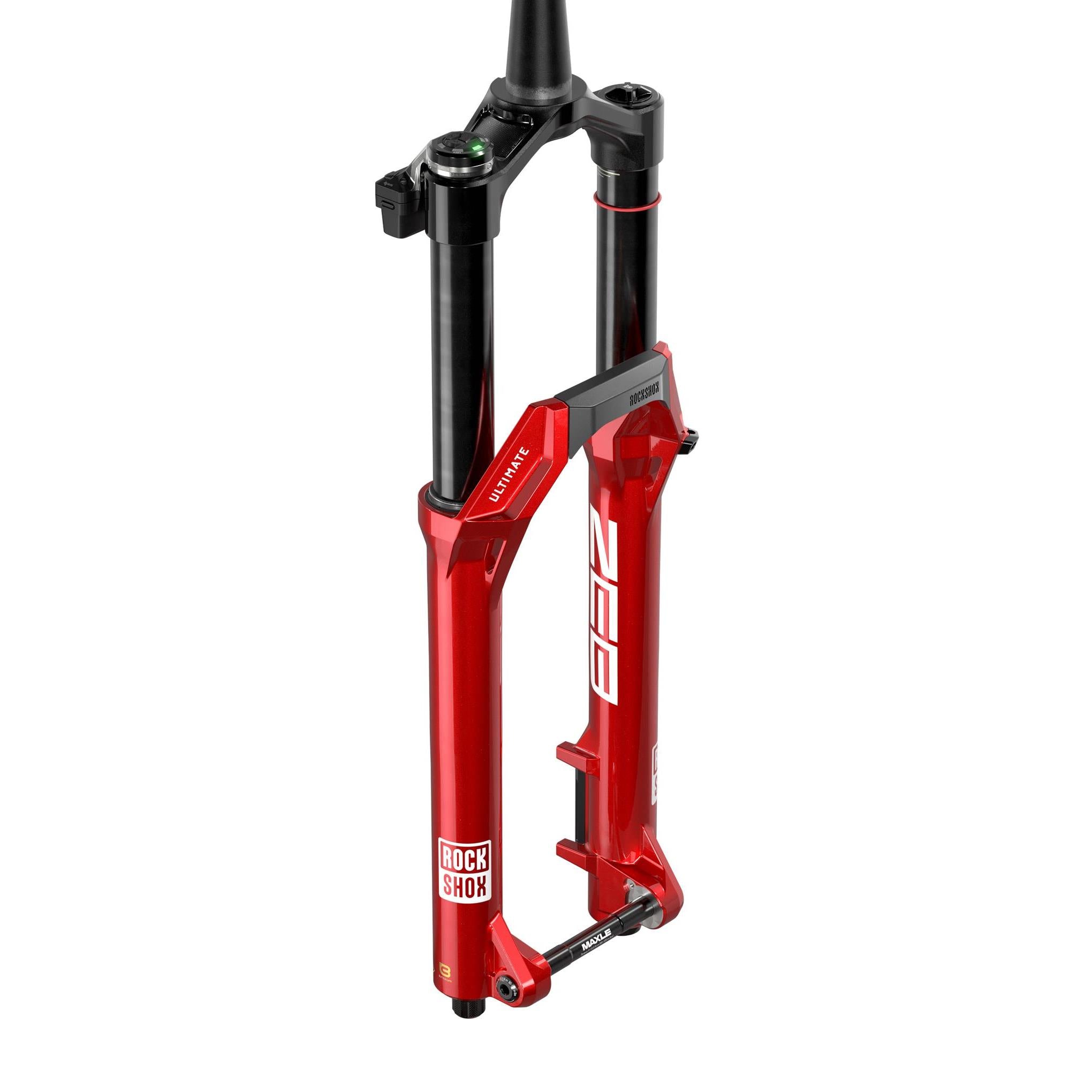 RockShox ZEB Ultimate Flight Attendant MTB fork with Smart Suspension technology, featuring sturdy components and advanced suspension system.