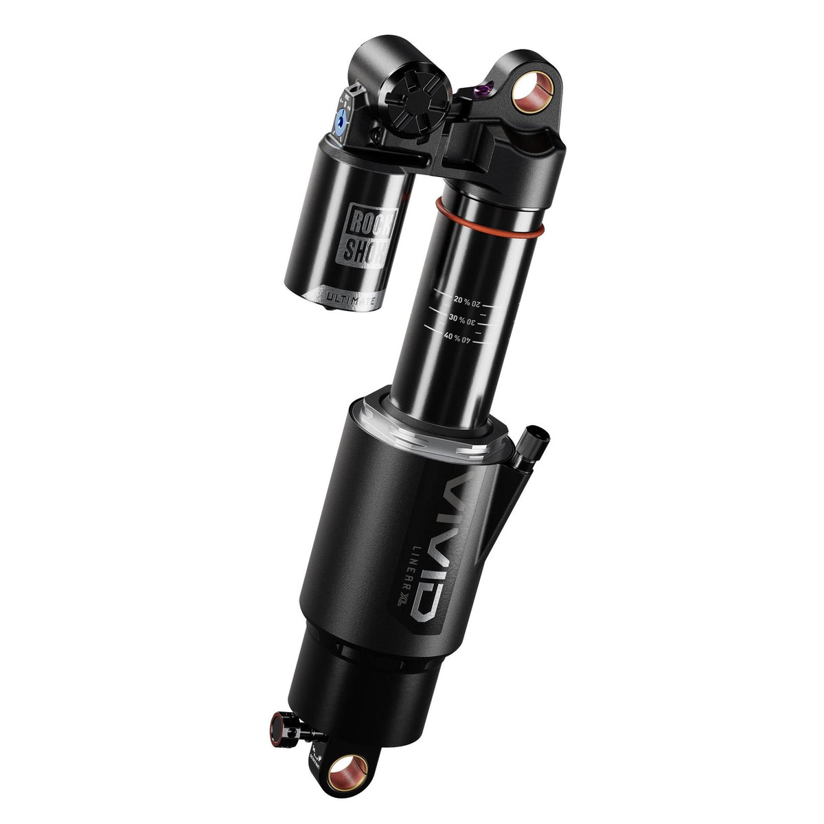 RockShox Vivid Ultimate DH RC2 downhill mountain bike rear shock with standard mounting, showcasing its suspension components.