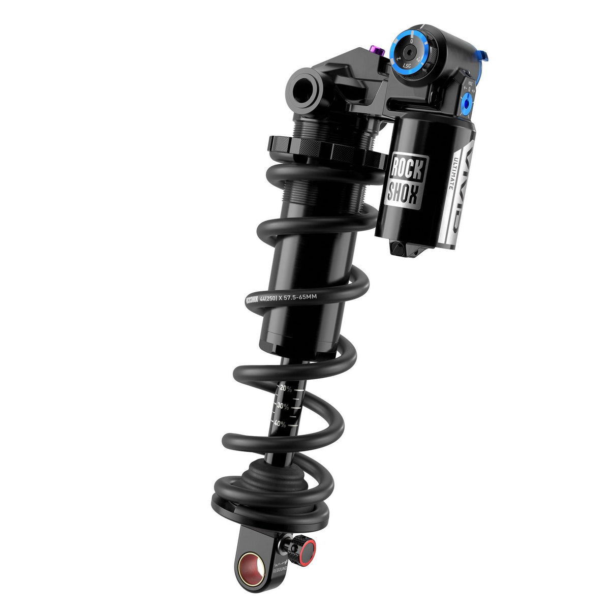 RockShox Vivid Coil Ultimate RCT2 rear shock with standard bearing and adjustable bottom-out for mountain biking suspension systems.