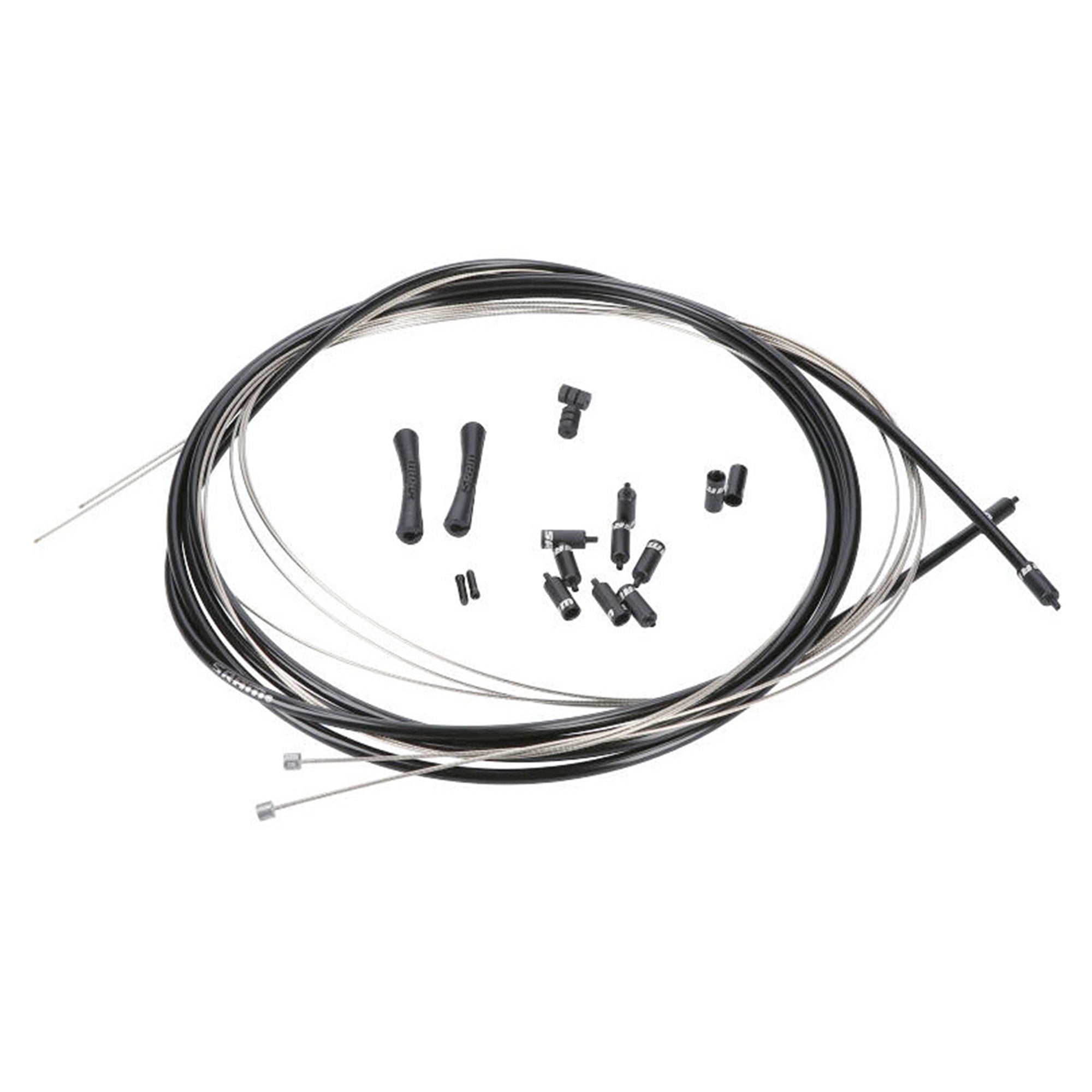 sram slickwire road and mtb shift cable kit 4mm 2x 2300mm 1 1mm coated cables 4mm nylon braided housing ferrules end caps frame protectors black p92441