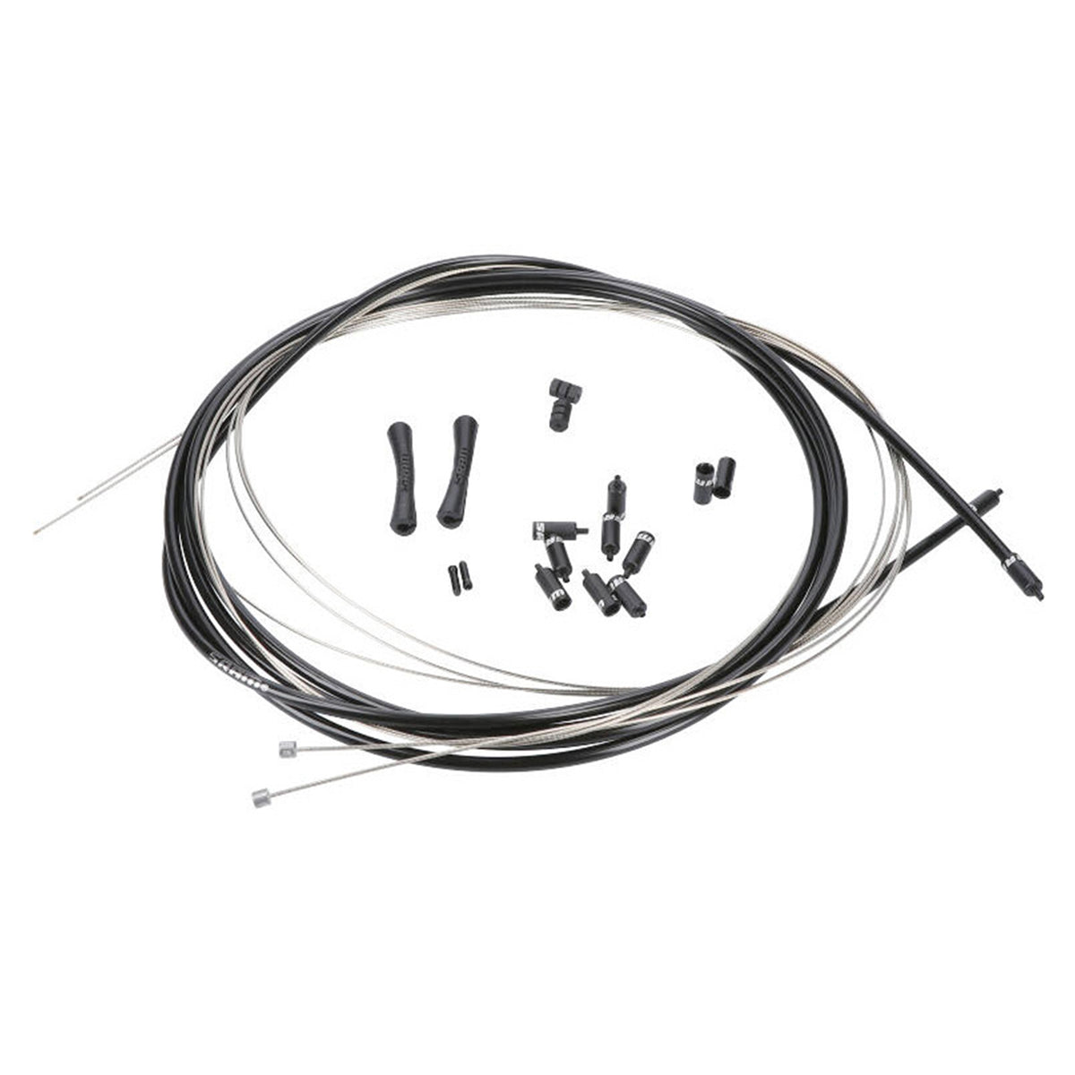 sram slickwire road and mtb shift cable kit 4mm 2x 2300mm 1 1mm coated cables 4mm nylon braided housing ferrules end caps frame protectors black p92441