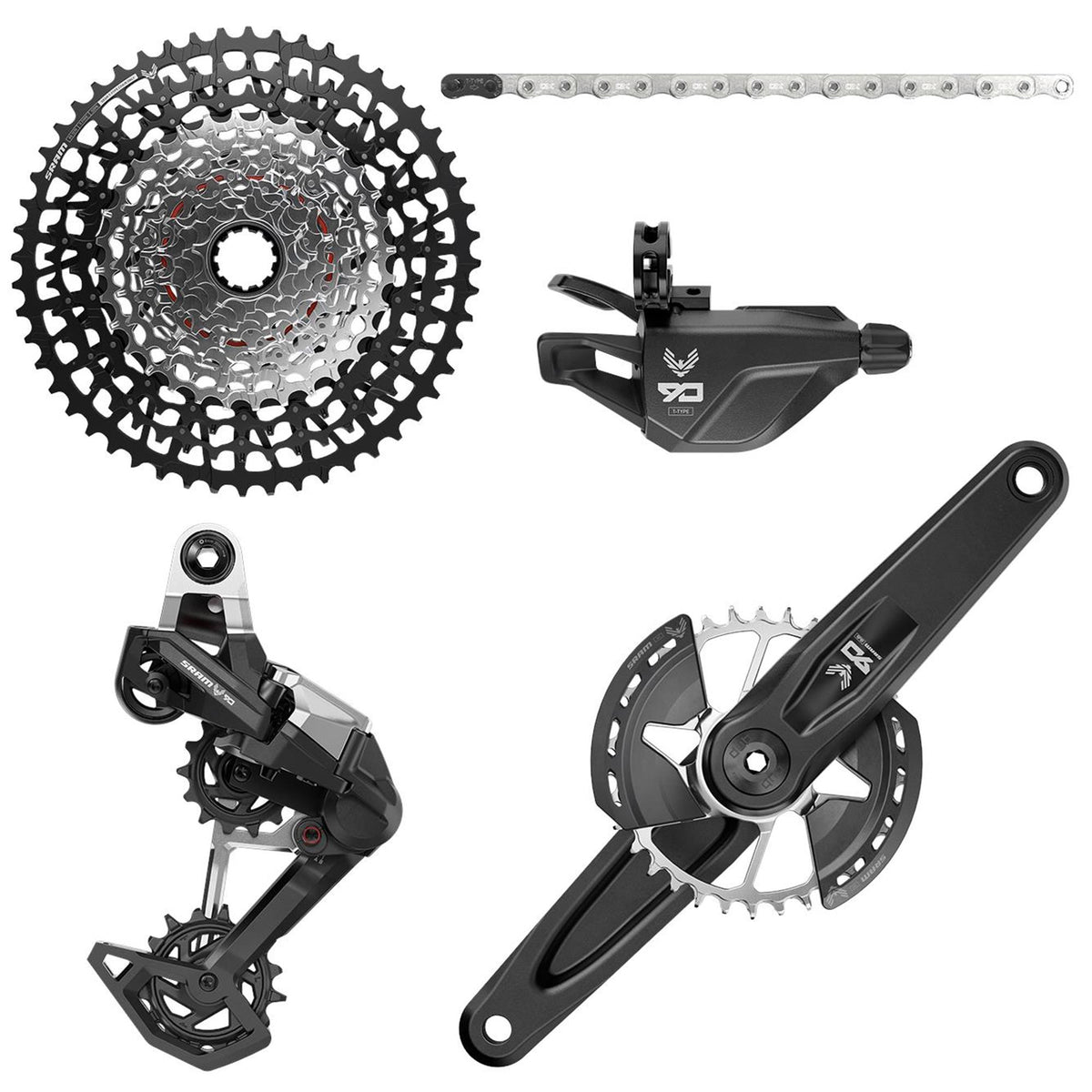 Sram Eagle 90 Dub Groupset (Rear Der, Trigger Shifter W Clamp, Crankset Dub Mtb Wide W Dm 32T T-Type Chainring W/2 Guards, Gx T-Type Chain 126L, Cs Xs-1275 Blk 10-52T)