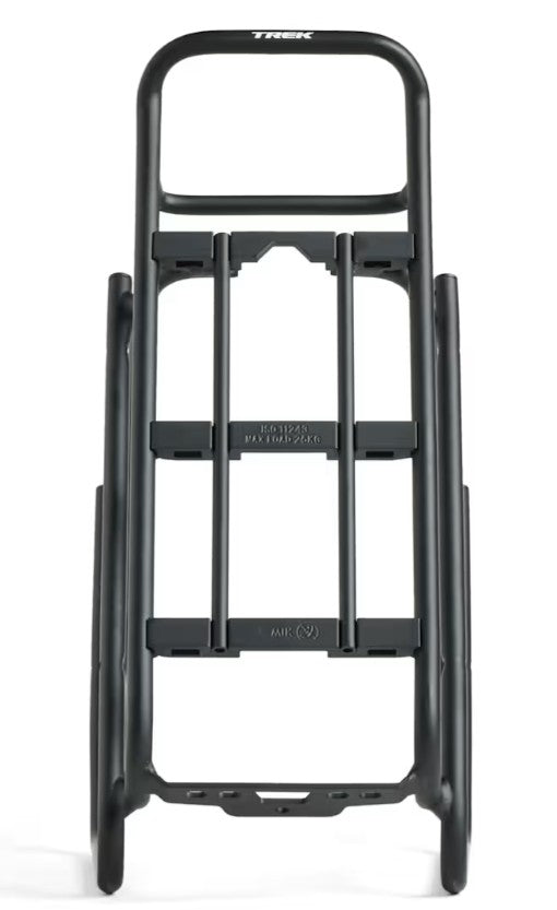 Trek BackRack Deluxe MIK rear bike rack with integrated mounts and light attachment for carrying gear on a bicycle.
