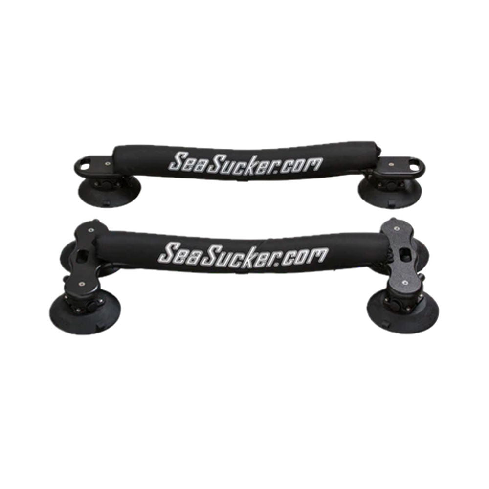 SeaSucker Board Rack with vacuum mounts for surf and paddle boards, durable accessories for secure roof storage.
